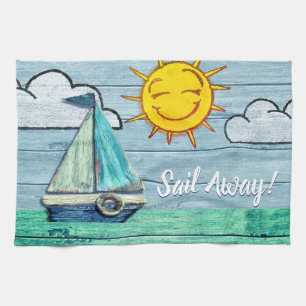 Driftwood Beach Yacht Tea Towel. Tea Towel