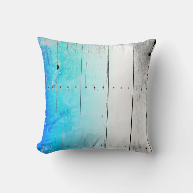 Driftwood Blue Painted Wood Weathered Nautical Cushion (Front)