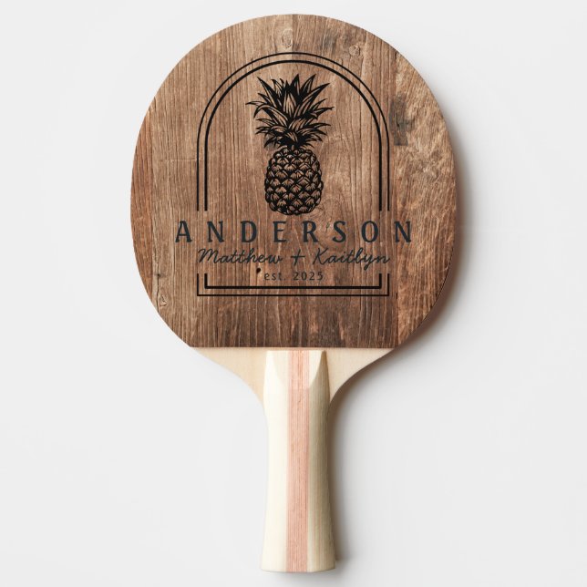 Driftwood Boards Pineapple Wedding Arch & Name Ping Pong Paddle (Front)