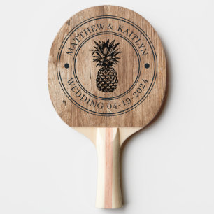Driftwood Boards Pineapple Wedding Crest & Names Ping Pong Paddle