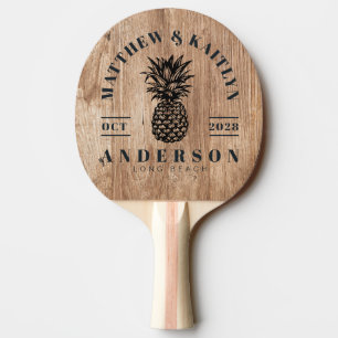 Driftwood Boards Tropical Pineapple Wedding Crest Ping Pong Paddle