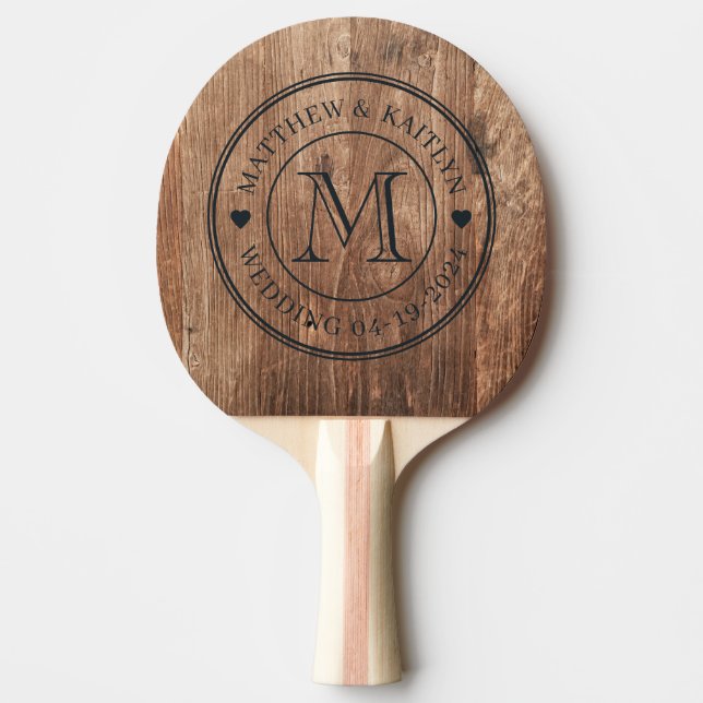 Driftwood Boards Wedding Monogram Heart Ping Pong Paddle (Front)