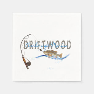 driftwood fish on fishing line napkin