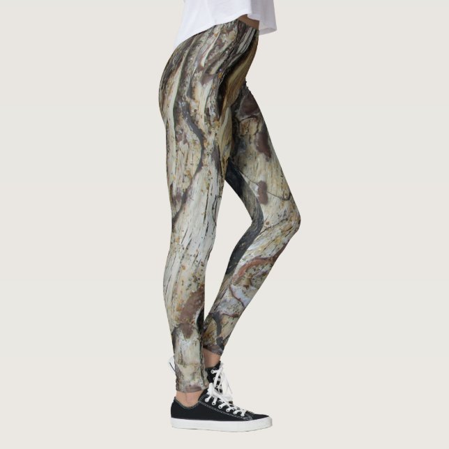 Driftwood Grain Pattern Photo Rustic Woodgrain Leggings (Right)