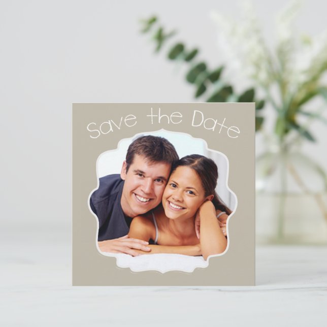 Driftwood Grey Yellow Photo Modern Save the Date (Standing Front)
