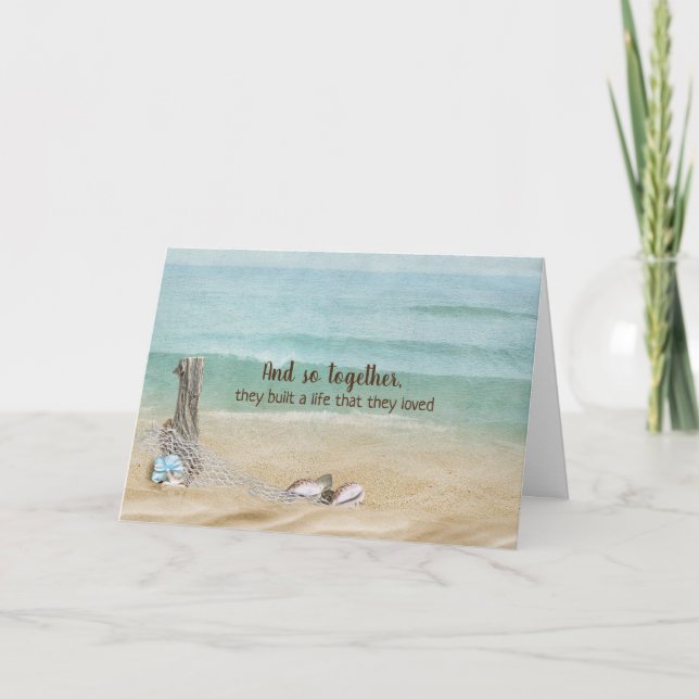 driftwood log on beach anniversary holiday card (Front)