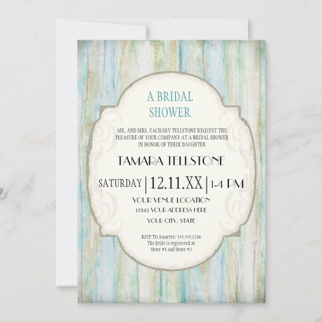 Driftwood Ocean Beach Coastal Shore Bridal Shower Invitation (Front)