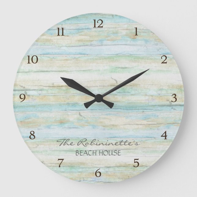 Driftwood Ocean Beach House Coastal Seashore Large Clock (Front)
