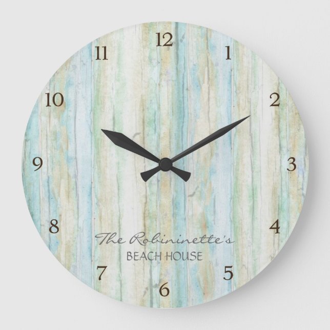 Driftwood Ocean Beach House Coastal Seashore Large Clock (Front)