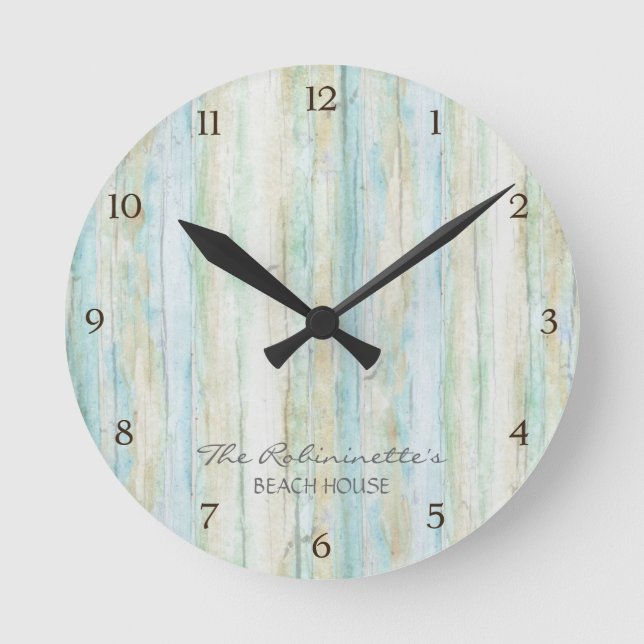 Driftwood Ocean Beach House Coastal Seashoredriftw Round Clock (Front)