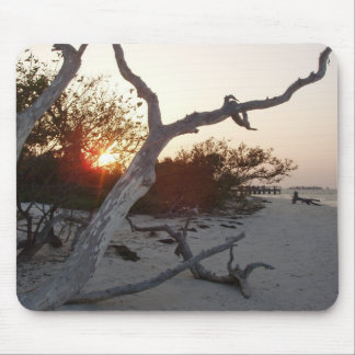 Driftwood on beach with sunset mouse mat