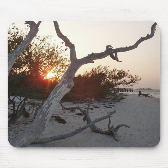 Driftwood on beach with sunset mouse mat (Front)