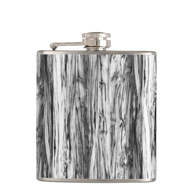 Driftwood pattern - black, white and grey hip flask (Front)