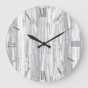 Driftwood pattern - grey / gray and white large clock