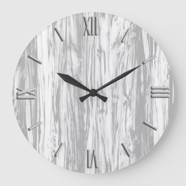 Driftwood pattern - grey / gray and white large clock (Front)