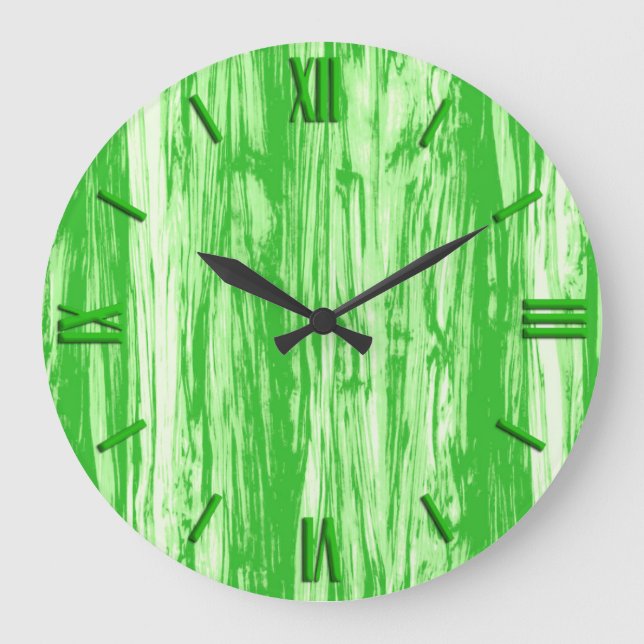 Driftwood pattern - lime green and white large clock (Front)