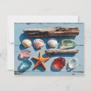 Driftwood Seashells Starfish and Sea Glass Postcard
