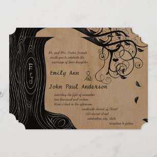 Driftwood Tree on Brown Paper Wedding Invite