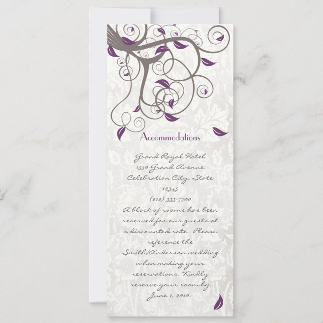 Driftwood Tree Swirl Love Birds Accommodations Invitation (Front)