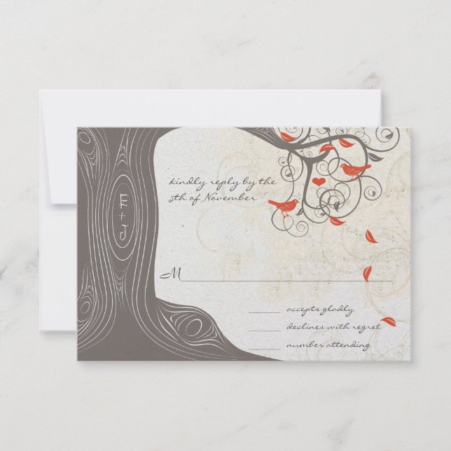 Driftwood Tree Swirl Love Birds Wedding Invitation (Front)