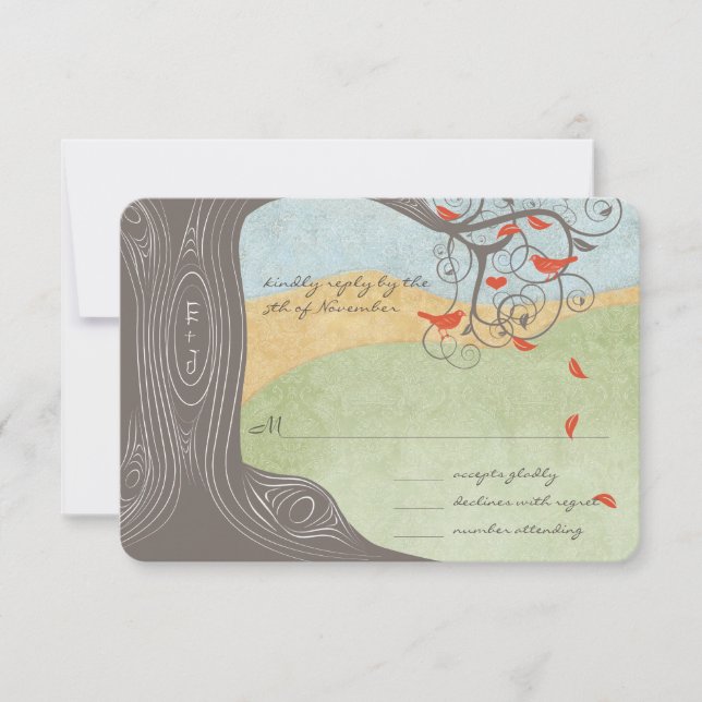 Driftwood Tree Swirl Love Birds Wedding Invitation (Front)