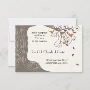Driftwood Tree Tangerine Birds Purple Leaf Wedding Invitation