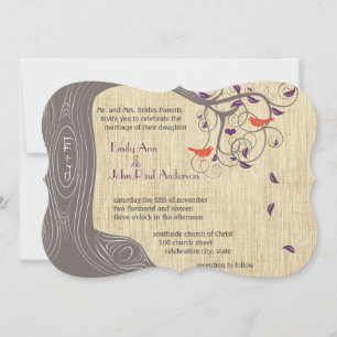 Driftwood Tree Tangerine Birds Wedding Invitations