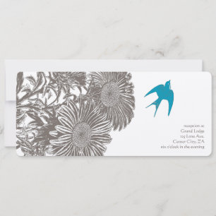 Driftwood Vintage Flower and Aqua Bird Wedding Invitation