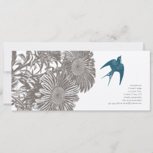 Driftwood Vintage Flower and Teal Bird Wedding Invitation