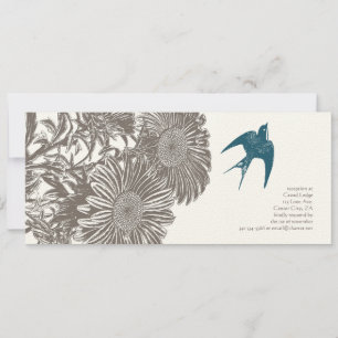 Driftwood Vintage Flower and Teal Bird Wedding Invitation