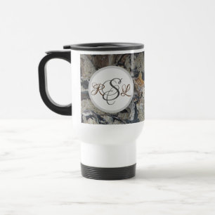 Driftwood Woodgrain Photo Fancy Initial Nature Travel Mug