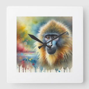 Dril Monkey Serenity 230824AREF105 - Watercolor Square Wall Clock