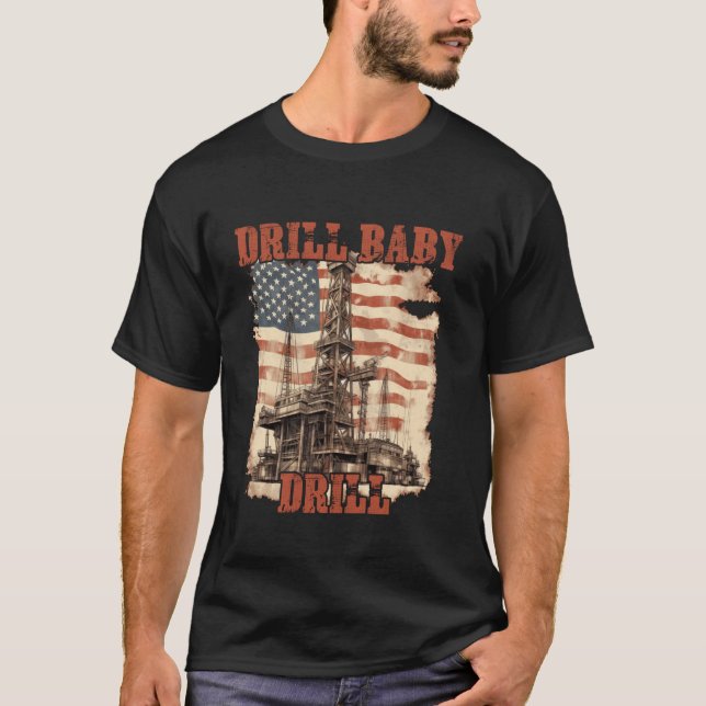 Drill Baby Drill American Flag Design Long Sleeve  T-Shirt (Front)