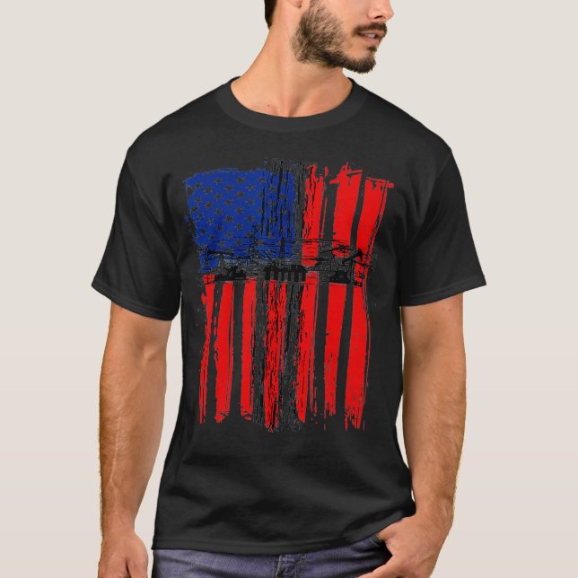 Drill Baby Drill American Flag Oil And Gas  Oilfie T-Shirt (Front)