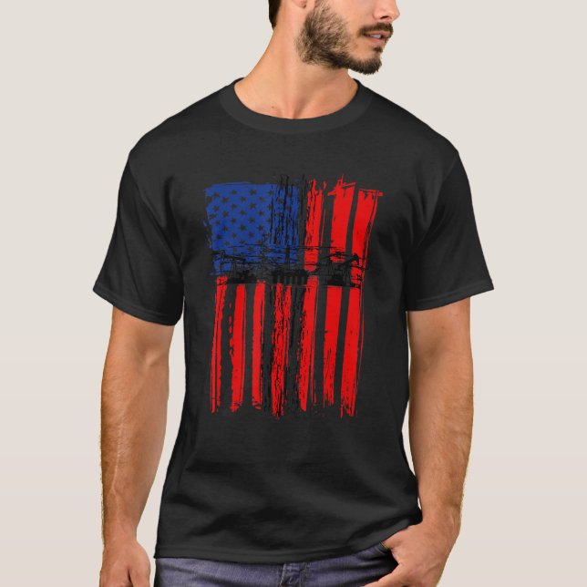 Drill Baby Drill American Flag Oil And Gas  Oilfie T-Shirt (Front)