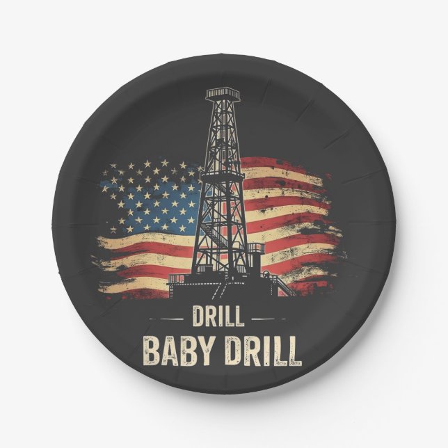 Drill Baby Drill American Trump Energy Economy  Paper Plate (Front)