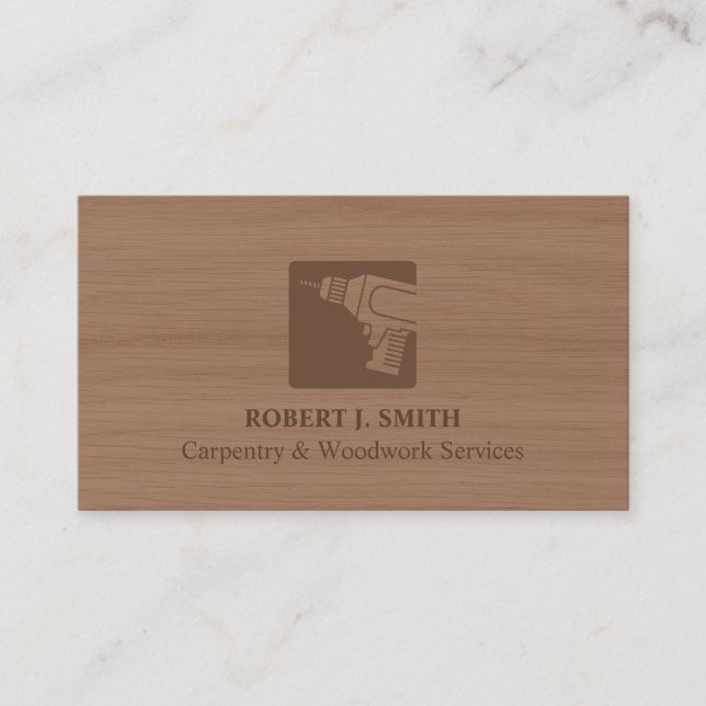 Drill Carpentry Faux Wooden Grain Business Cards (Front)