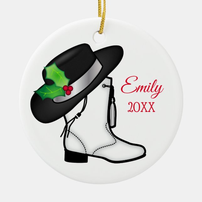 Drill Dance Team Christmas Boot and Hat Ceramic Tree Decoration (Front)