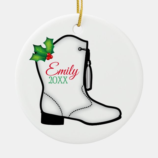 Drill Dance Team Christmas Boot Ceramic Tree Decoration (Front)