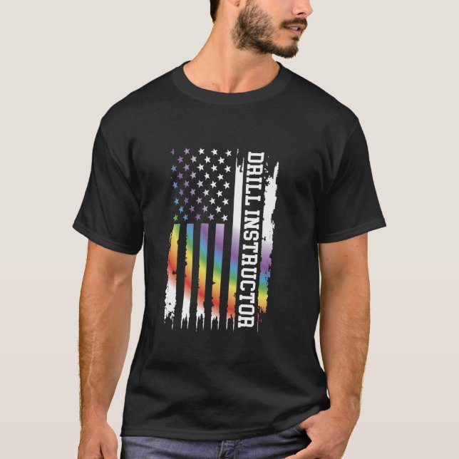 Drill Instructor United States Distressed Rainbow  T-Shirt (Front)
