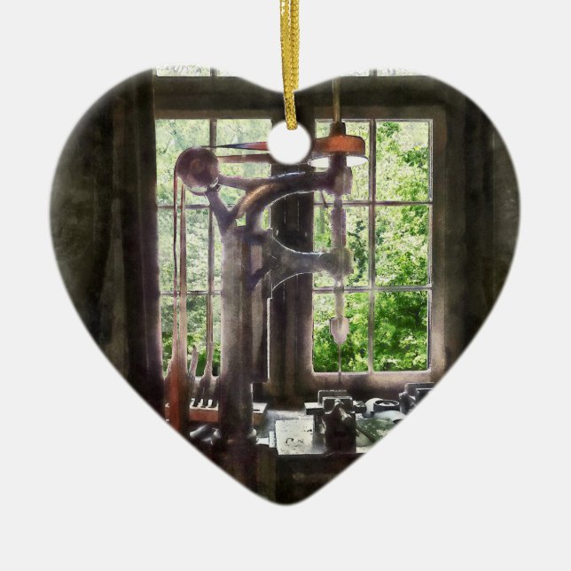 Drill Press by Window Ceramic Tree Decoration (Front)