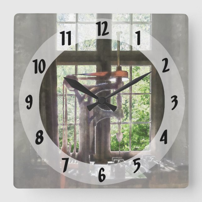Drill Press by Window Square Wall Clock (Front)