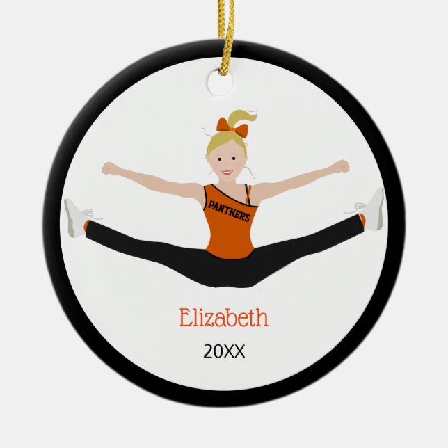 Drill Team Blonde Hair Black And Orange Ceramic Tree Decoration (Front)