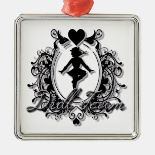 Drill Team Girl in a Heart Frame Metal Tree Decoration
