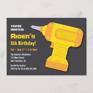 Drill Tool Boys Birthday Party Invitations
