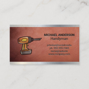 Drill Tool   Construction   Metal Leather Business Card