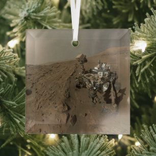 Drilling Mars Curiosity Red Martian Landscape Glass Tree Decoration