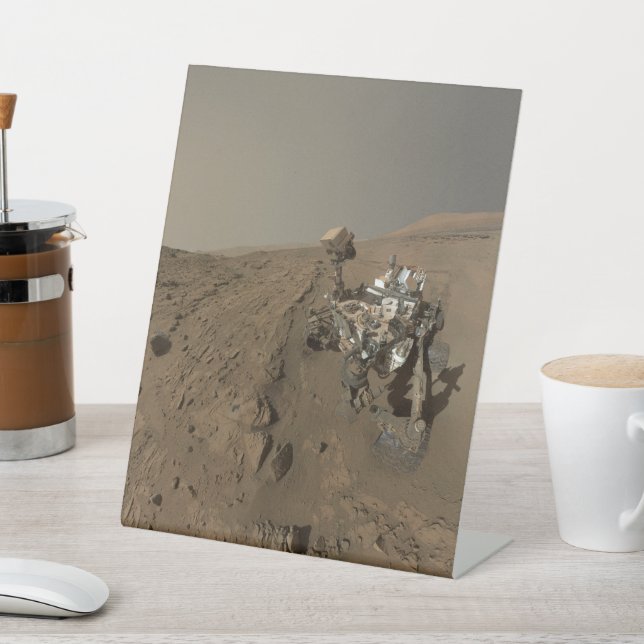 Drilling Mars Curiosity Red Martian Landscape Pedestal Sign (In SItu)