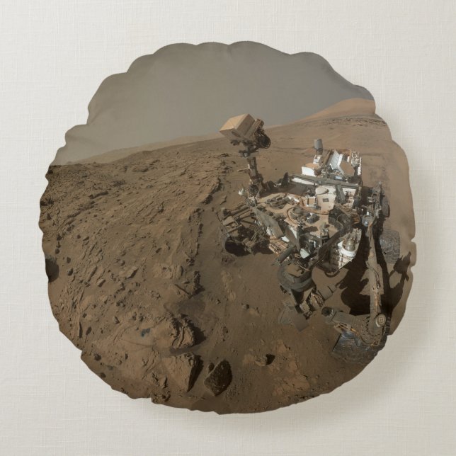 Drilling Mars Curiosity Red Martian Landscape Round Cushion (Front)