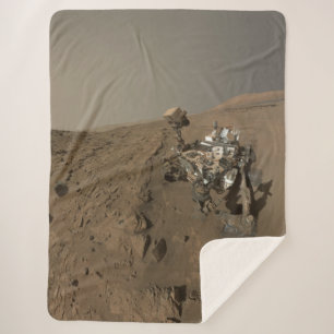 Drilling Mars Curiosity Red Martian Landscape Sherpa Blanket